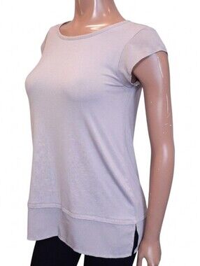 Premise Faux Layer Tunic Top Grey Short Sleeve Side Slit Womens Size Small Rayon